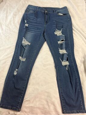 SHEIN Dark Blue Distressed Skinny Jeans